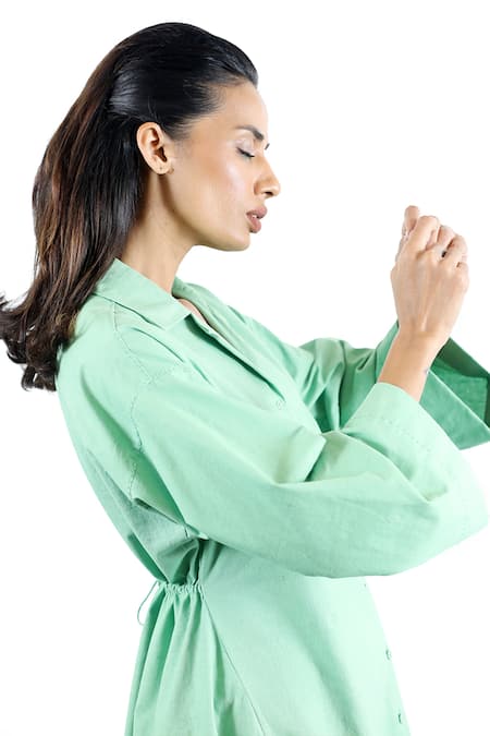 Dhi_Green Cotton Collared Cuban Tunic _Online_at_Aza_Fashions