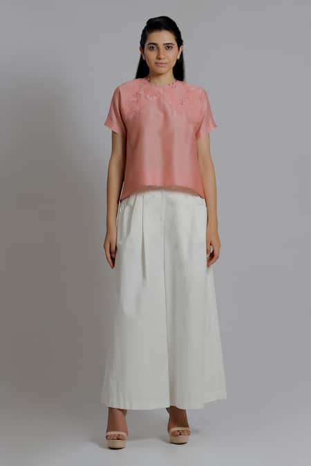 Buy_Dhi_White Cotton Twill Flared Trouser _Online_at_Aza_Fashions