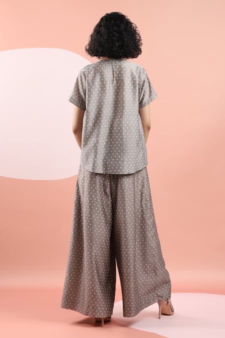 Dhi_Pink Chanderi Silk Polka Dot Print Flared Pant _Online_at_Aza_Fashions
