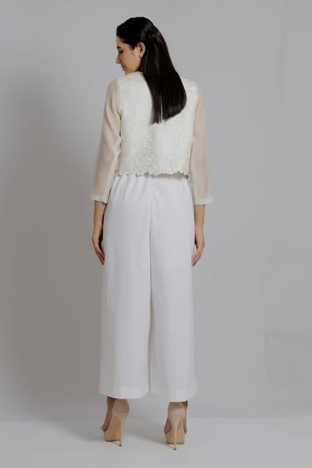 Shop_Dhi_White Handloom Cotton Round Neck Sleeveless Jumpsuit _at_Aza_Fashions