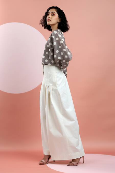 Buy_Dhi_Brown Chanderi Sequins Round Neck Polka Dot Crop Jacket _Online_at_Aza_Fashions