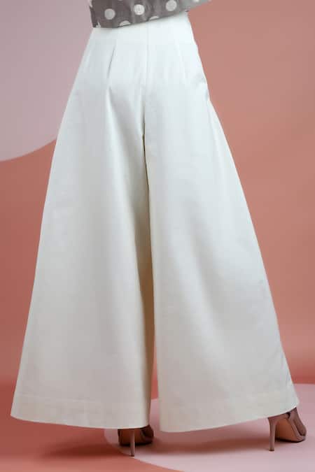 Dhi_White Cotton Twill High Waist Pleated Pant _Online_at_Aza_Fashions