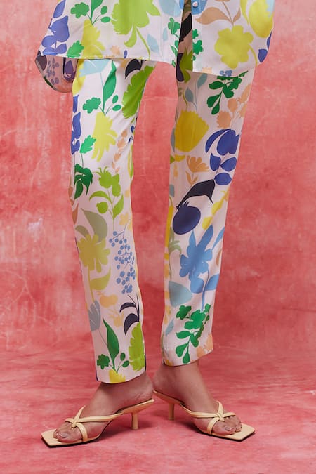 Buy_Pankaj & Nidhi_Multi Color , Satin, Crepe Irene Breezy Printed Tunic And Pant Set _Online_at_Aza_Fashions