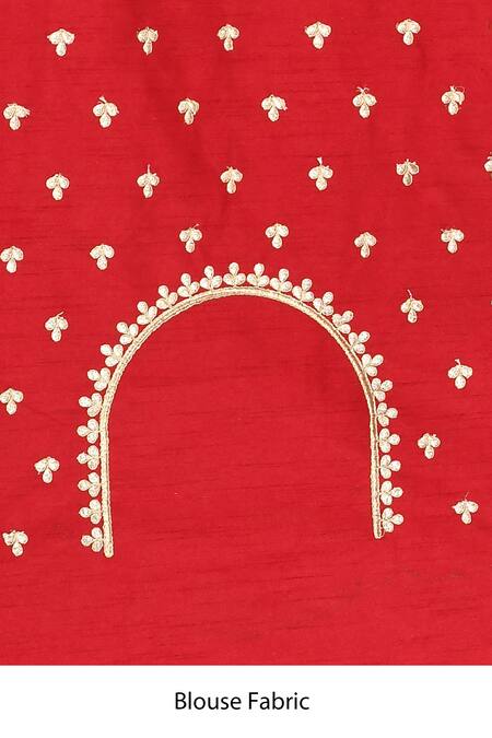 Samyukta Singhania_Beige Denim, Silk Embroidery Bandhani And Mughal Pattern Saree With Running Blouse_Online_at_Aza_Fashions