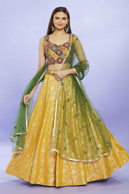 Buy Green Printed Sequence lehenga And Drapped Blouse Online for Party,  Wedding - Kzari – Kzari - The Design Studio
