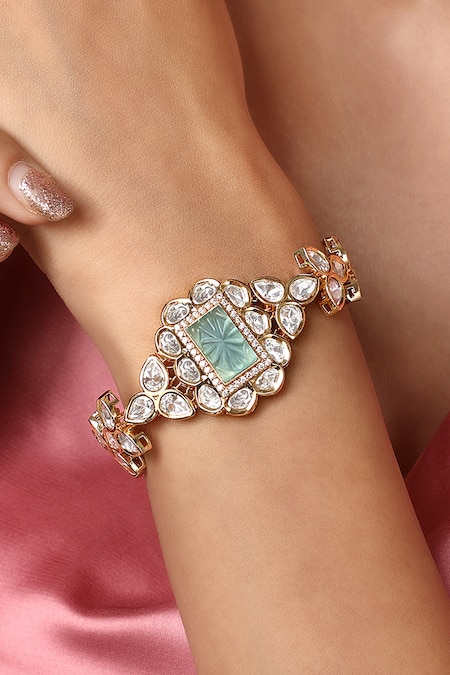 HRISHA Gold Plated Crystals, Diamonds Kundan Polki Embellished Bracelet 
