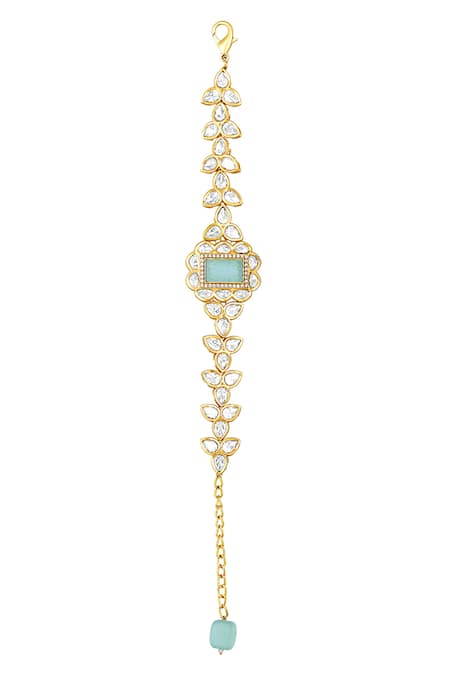Shop_HRISHA_Gold Plated Crystals, Diamonds Kundan Polki Embellished Bracelet _at_Aza_Fashions