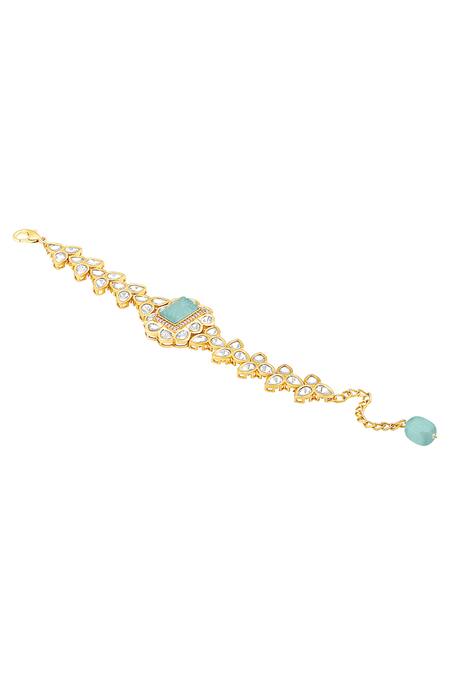 HRISHA_Gold Plated Crystals, Diamonds Kundan Polki Embellished Bracelet _Online_at_Aza_Fashions