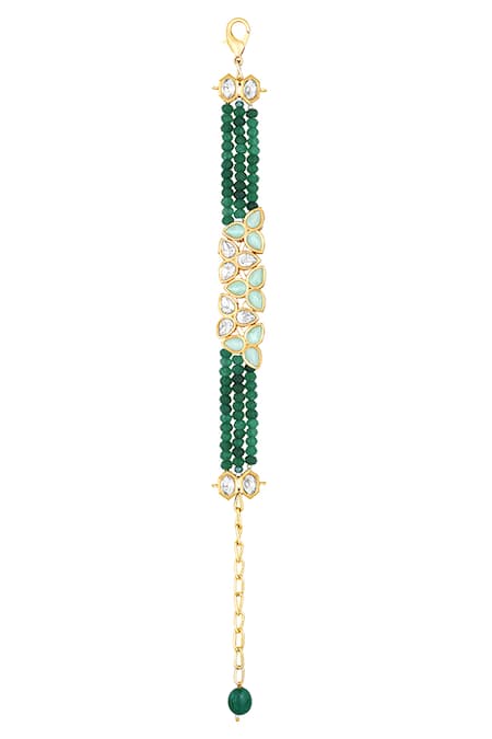 Shop HRISHA Gold Plated Crystals Agate Stone Embellished Bracelet at Aza Fashions Shop_HRISHA_Gold Plated Crystals Agate Stone Embellished Bracelet _at_Aza_Fashions
