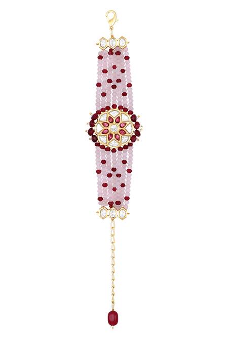 Shop HRISHA Pink Crystals, Diamonds Kundan Embellished Bracelet at Aza Fashions Shop_HRISHA_Pink Crystals, Diamonds Kundan Embellished Bracelet _at_Aza_Fashions