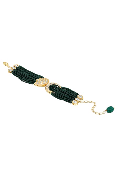 HRISHA_Gold Plated Crystals Moti Embellished Bracelet _Online_at_Aza_Fashions