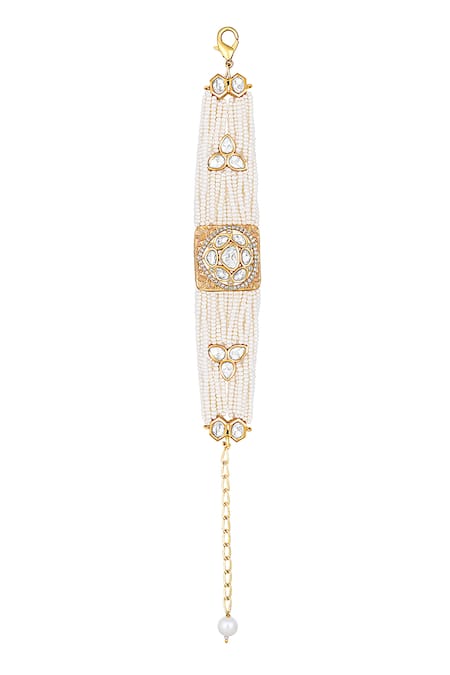 Shop_HRISHA_Gold Plated Diamonds, Crystals Kundan Embellished Bracelet _at_Aza_Fashions