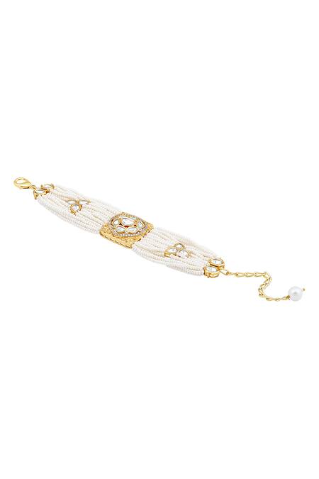 HRISHA_Gold Plated Diamonds, Crystals Kundan Embellished Bracelet _Online_at_Aza_Fashions