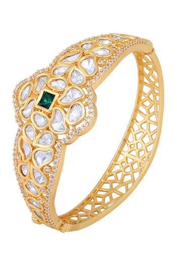 HRISHA_Gold Plated Crystals, Diamonds Kundan Polki Embellished Bracelet_Online_at_Aza_Fashions