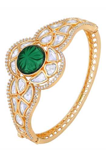 HRISHA_Gold Plated Crystals, Diamonds Cubic Zirconia Embellished Bracelet_Online_at_Aza_Fashions