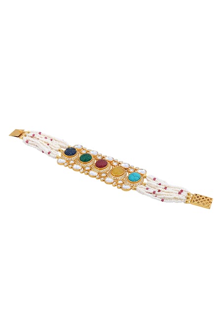 HRISHA_Gold Plated Crystals Onyx Stone Embellished Bracelet _Online_at_Aza_Fashions