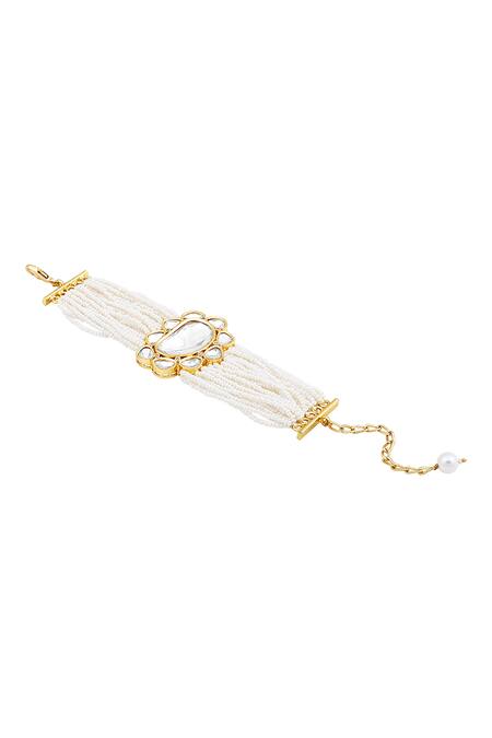 HRISHA Gold Plated Diamonds, Crystals Kundan Polki And Agate Embellished Bracelet Online at Aza Fashions HRISHA_Gold Plated Diamonds, Crystals Kundan Polki And Agate Embellished Bracelet _Online_at_Aza_Fashions
