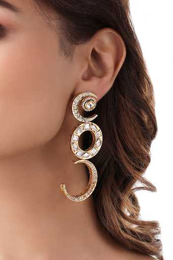 Buy_HRISHA_Gold Plated Kundan , Diamond Embellished Earrings_Online_at_Aza_Fashions