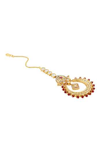 HRISHA_Gold Plated Crecent Kundan Polki Studded Maagtikka _Online_at_Aza_Fashions