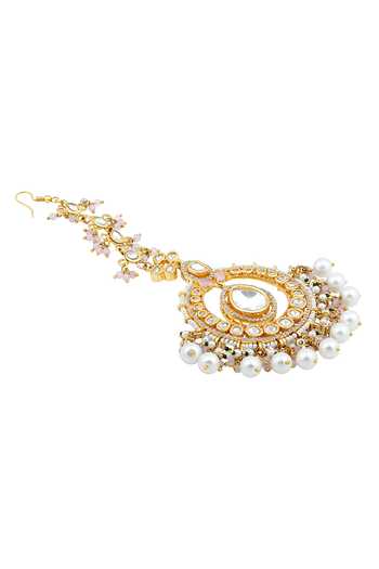 HRISHA_Gold Plated Circular Kundan Polki Studded Maangtikka _Online_at_Aza_Fashions