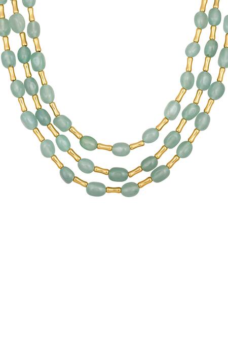HRISHA_Gold Plated Agate Bead Triple Strand Necklace_Online_at_Aza_Fashions