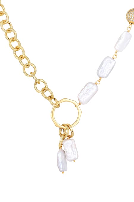 HRISHA Gold Plated Baroque Pearl Strand Necklace Online at Aza Fashions HRISHA_Gold Plated Baroque Pearl Strand Necklace _Online_at_Aza_Fashions
