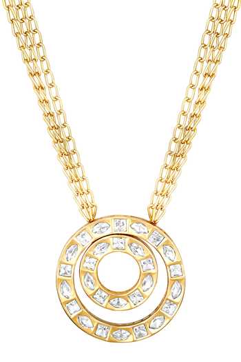 HRISHA_Gold Plated Imitation Diamonds Kundan Polki Studded Pendant Necklace Set _Online_at_Aza_Fashions