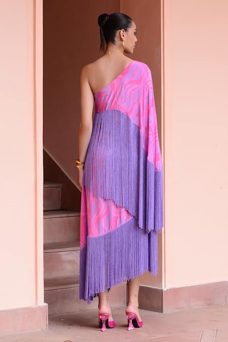 Rishi and Vibhuti Sangaria Fringe Tassel Embroidered Dress 