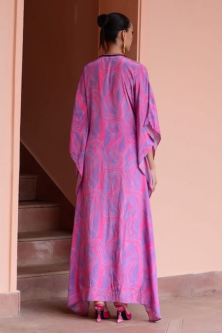 Rishi and Vibhuti Lilac Wave Print Kaftan & Pant Set 