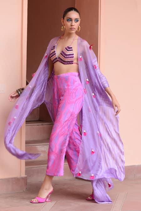 Rishi and Vibhuti Purple Crepe, Georgette Tassels, Brimming Berry Embroidered Jacket Pant Set Online at Aza Fashions Rishi and Vibhuti_Purple Crepe, Georgette Tassels, Brimming Berry Embroidered Jacket Pant Set _Online_at_Aza_Fashions