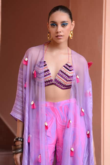 Buy Rishi and Vibhuti Purple Crepe, Georgette Tassels, Brimming Berry Embroidered Jacket Pant Set Online at Aza Fashions Buy_Rishi and Vibhuti_Purple Crepe, Georgette Tassels, Brimming Berry Embroidered Jacket Pant Set _Online_at_Aza_Fashions