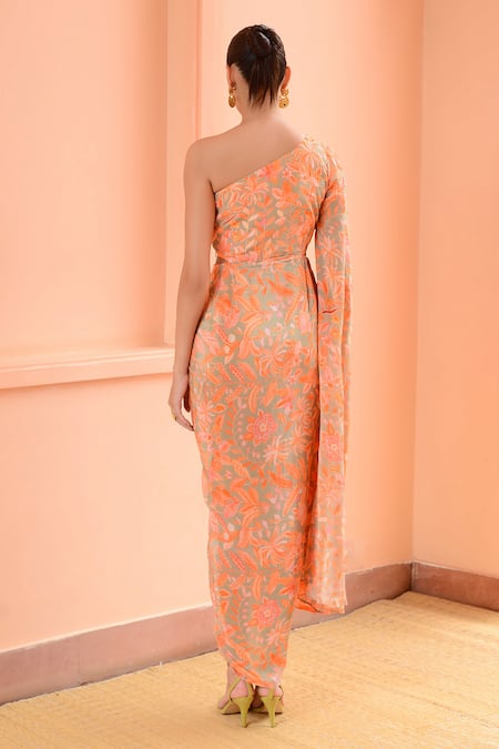 Rishi and Vibhuti Sorbet Floral Print Draped Dress 