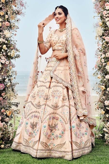 Sanjana Thakur Peach Pure Raw Silk Embroidered Zardozi Sweetheart Resham And Bridal Lehenga Set at Aza Fashions Sanjana Thakur_Peach Pure Raw Silk Embroidered Zardozi Sweetheart Resham And Bridal Lehenga Set _at_Aza_Fashions