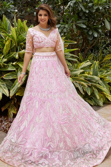 Buy Sanjana Thakur Purple Organza, Viscose Sequins, Kundan Stones Embroidered Lehenga And Blouse Set Buy_Sanjana Thakur_Purple Organza, Viscose Sequins, Kundan Stones Embroidered Lehenga And Blouse Set