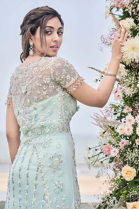 Sanjana Thakur Green Nylon, Silk Beads, Embroidery, Cut Work, Zari, Sequins Jacket Sharara Set at Aza Fashions Sanjana Thakur_Green Nylon, Silk Beads, Embroidery, Cut Work, Zari, Sequins Jacket Sharara Set _at_Aza_Fashions