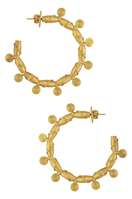 Shop Masaba Gold Plated Coastal Coin Hoops at Aza Fashions Shop_Masaba_Gold Plated Coastal Coin Hoops_at_Aza_Fashions