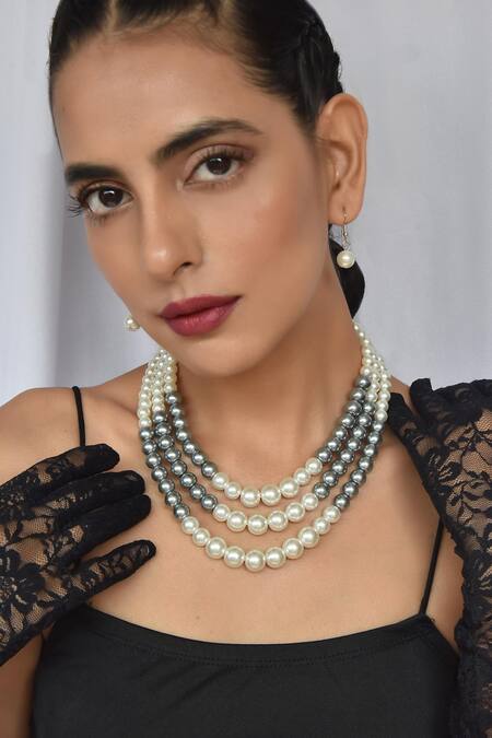 Gwacy_Grey Pearl Layered Necklace Set_Online_at_Aza_Fashions