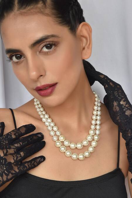 Gwacy_White Pearl Layered Necklace _Online_at_Aza_Fashions