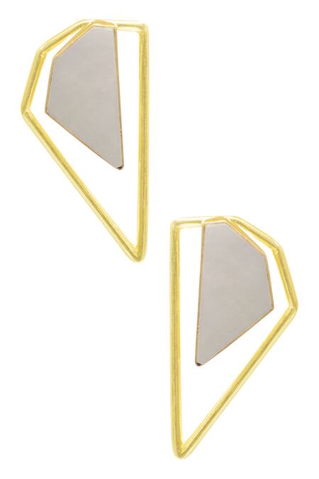 Shop_Varnika Arora_Gold Plated Stones Geometric Studs _at_Aza_Fashions