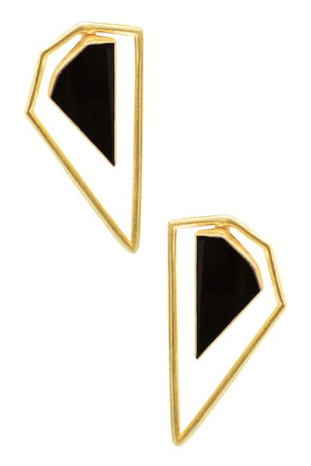 Shop_Varnika Arora_Gold Plated Stones Geometric Earrings _at_Aza_Fashions