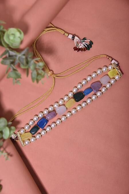 Shop_Swabhimann_Multi Color Stone Embellished Choker _at_Aza_Fashions