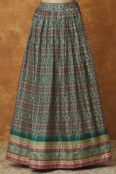 Samyukta Singhania_Multi Color Denim Embroidery Geometric Cropped Jacket Lehenga Set_at_Aza_Fashions