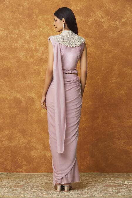 Shop Adara Khan Pink Imported Shimmer Lycra Embroidered Moti Blouse Cape And Saree Set at Aza Fashions Shop_Adara Khan_Pink Imported Shimmer Lycra Embroidered Moti Blouse Cape And Saree Set _at_Aza_Fashions