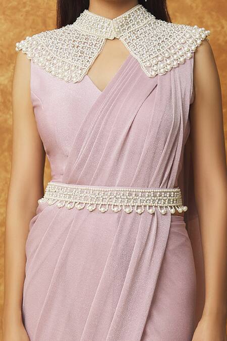 Buy Adara Khan Pink Imported Shimmer Lycra Embroidered Moti Blouse Cape And Saree Set Online at Aza Fashions Buy_Adara Khan_Pink Imported Shimmer Lycra Embroidered Moti Blouse Cape And Saree Set _Online_at_Aza_Fashions