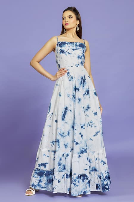 Buy Naintara Bajaj Blue Cotton Square Neck Shibori Pattern Maxi Dress Online at Aza Fashions Buy_Naintara Bajaj_Blue Cotton Square Neck Shibori Pattern Maxi Dress _Online_at_Aza_Fashions