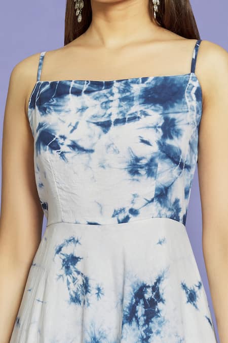Naintara Bajaj Blue Cotton Square Neck Shibori Pattern Maxi Dress at Aza Fashions Naintara Bajaj_Blue Cotton Square Neck Shibori Pattern Maxi Dress _at_Aza_Fashions