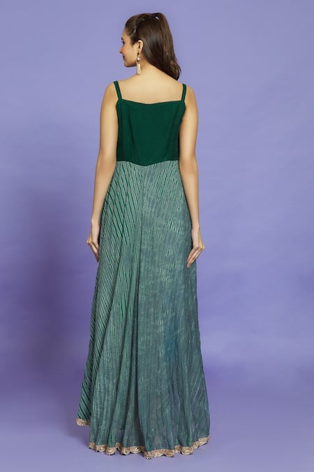 Shop Samyukta Singhania Grey Cotton, Chiffon Lace, Embroidery Leheriya Pattern Anarkali With Dupatta at Aza Fashions Shop_Samyukta Singhania_Grey Cotton, Chiffon Lace, Embroidery Leheriya Pattern Anarkali With Dupatta_at_Aza_Fashions