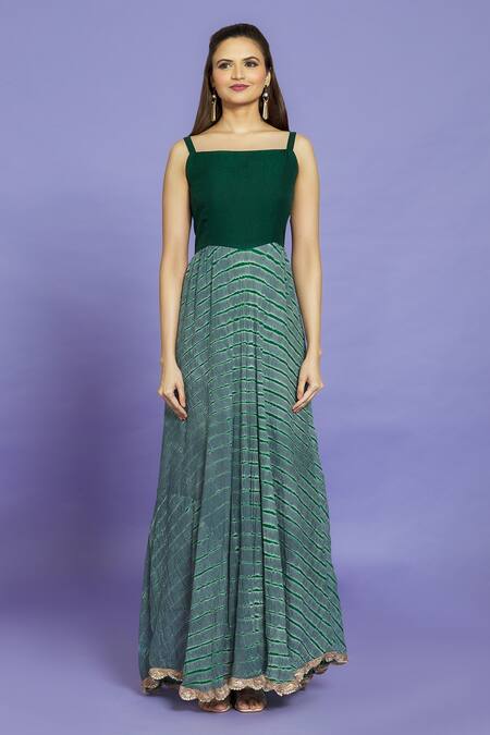 Buy Samyukta Singhania Grey Cotton, Chiffon Lace, Embroidery Leheriya Pattern Anarkali With Dupatta Online at Aza Fashions Buy_Samyukta Singhania_Grey Cotton, Chiffon Lace, Embroidery Leheriya Pattern Anarkali With Dupatta_Online_at_Aza_Fashions