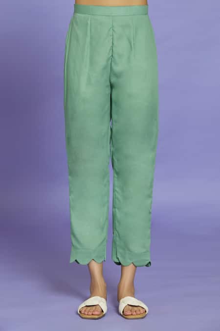 Naintara Bajaj_Green Kota Doria Round Neck Paisley Print Anarkali Pant Set _at_Aza_Fashions