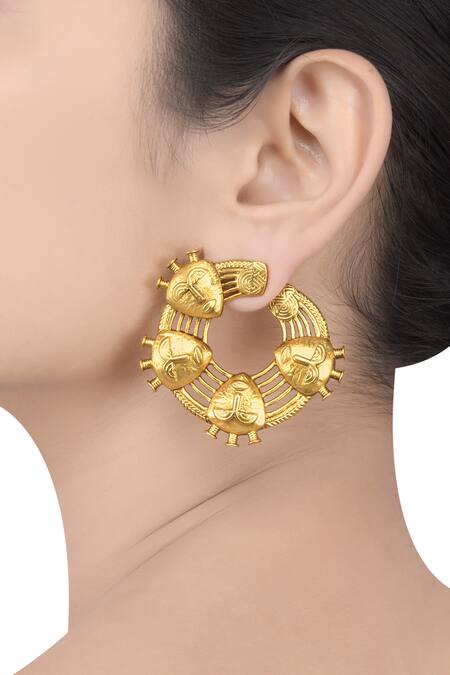 Buy Masaba Gold Plated Circle Of Mask Hoops at Aza Fashions Buy_Masaba_Gold Plated Circle Of Mask Hoops_at_Aza_Fashions